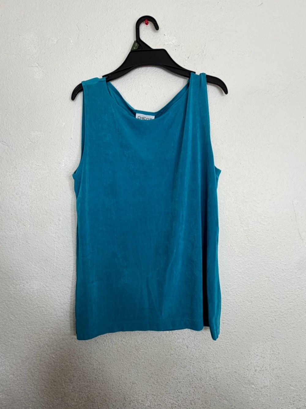 Chico’s Travelers Teal Slinky Knit Tank Top Size 2 L 12 Acetate Spandex USA